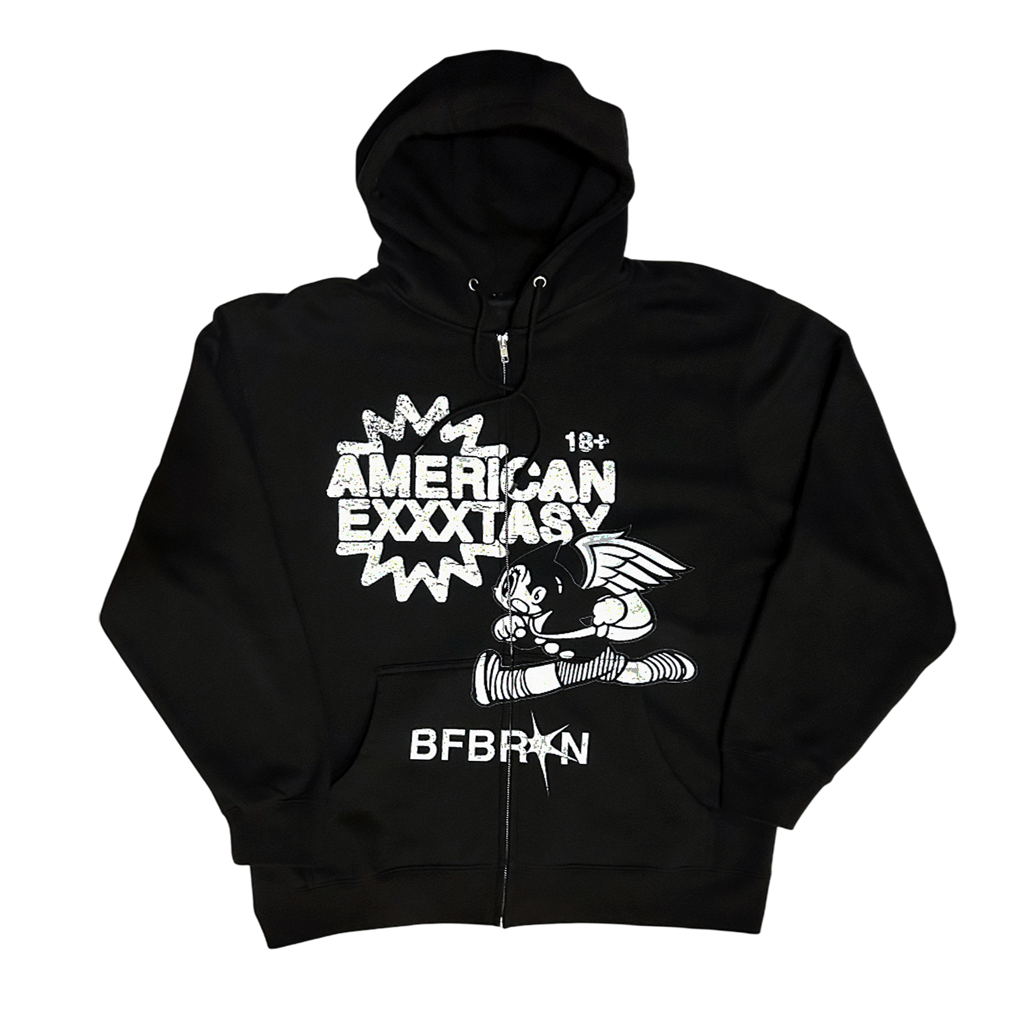 Exxxtasy Run Zip-Up Hoodie (Black) featuring a unique graphic design by BFBRKN.